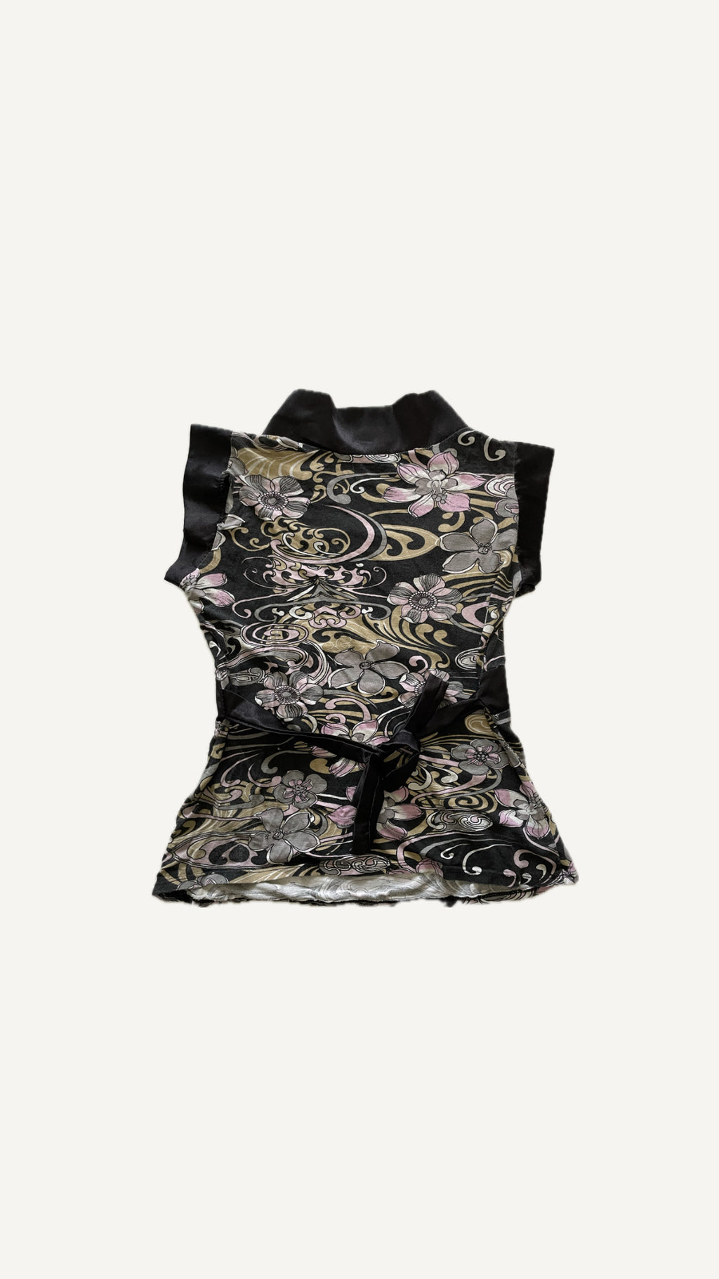 2000's Floral & Baroque Satin Trim Wrap Top