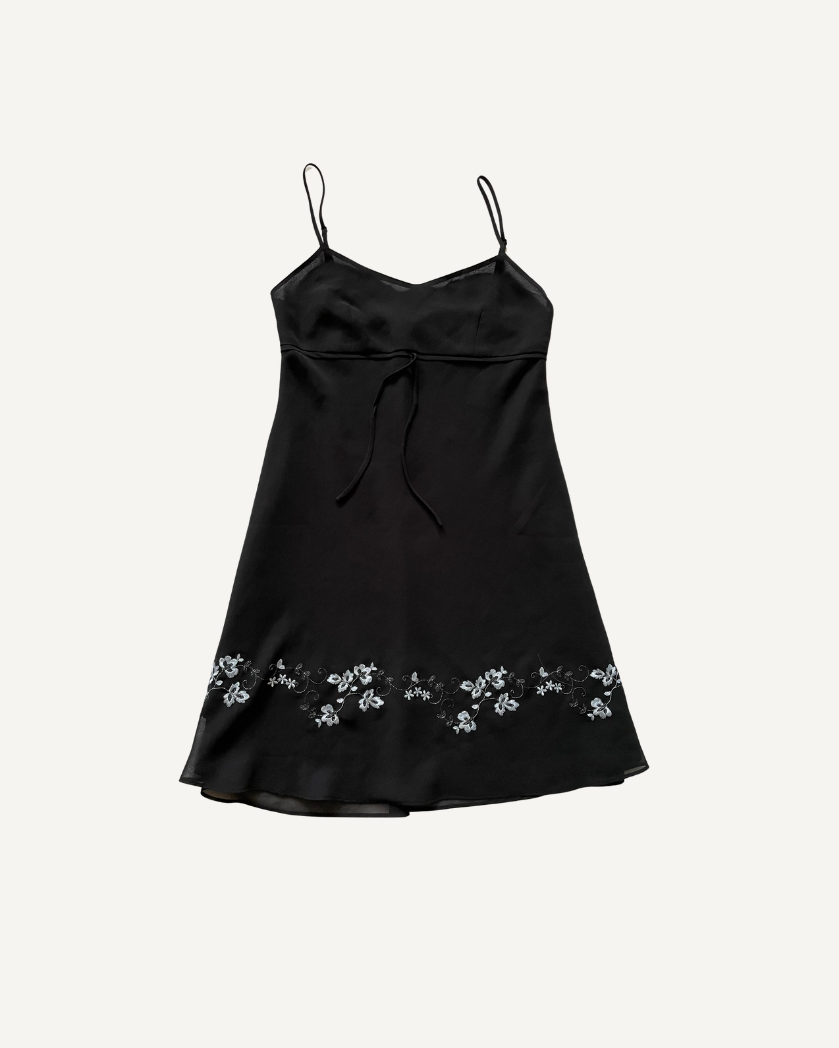 2000’s Flower Details Black Slip Dress