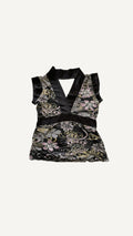 2000's Floral & Baroque Satin Trim Wrap Top