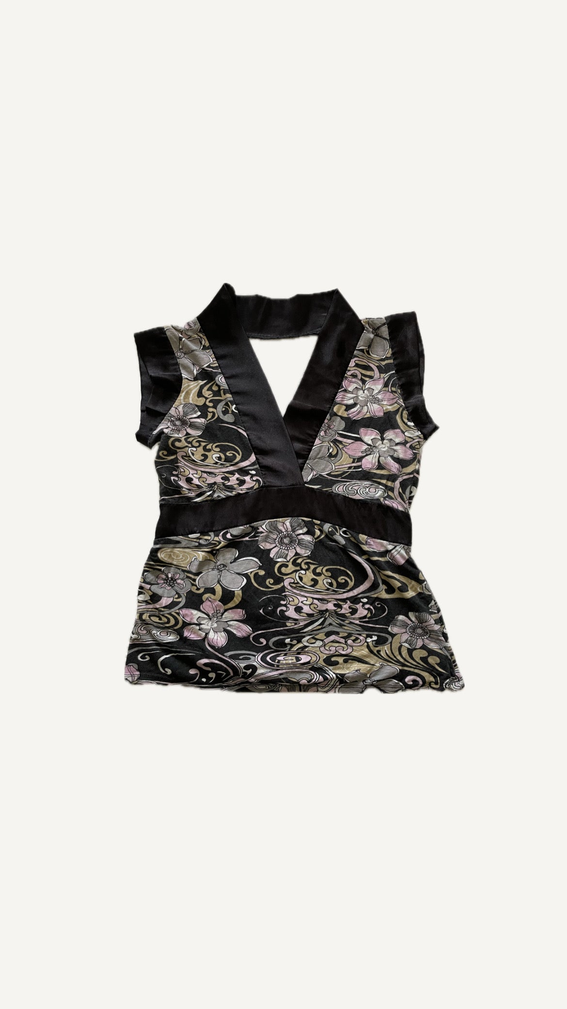 2000's Floral & Baroque Satin Trim Wrap Top