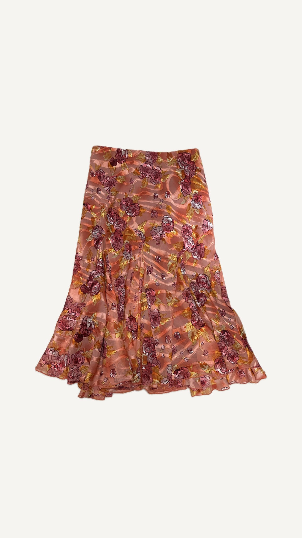 2000's Orange Floral Mesh Midi Skirt