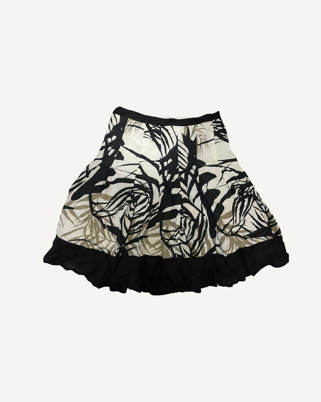 2000’s Micha Black & Cream Tropical Print Ruffle Skirt